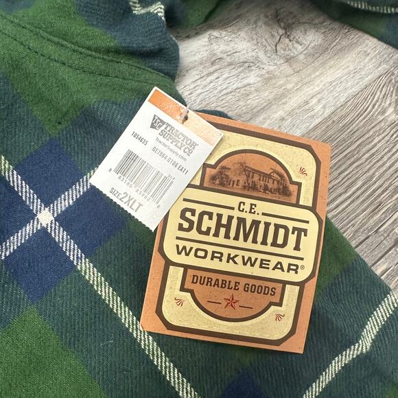 NWT CE Schmidt Workwear Flannel Madras check Green Mens 2XLT Button Up Shirt - Picture 5 of 11